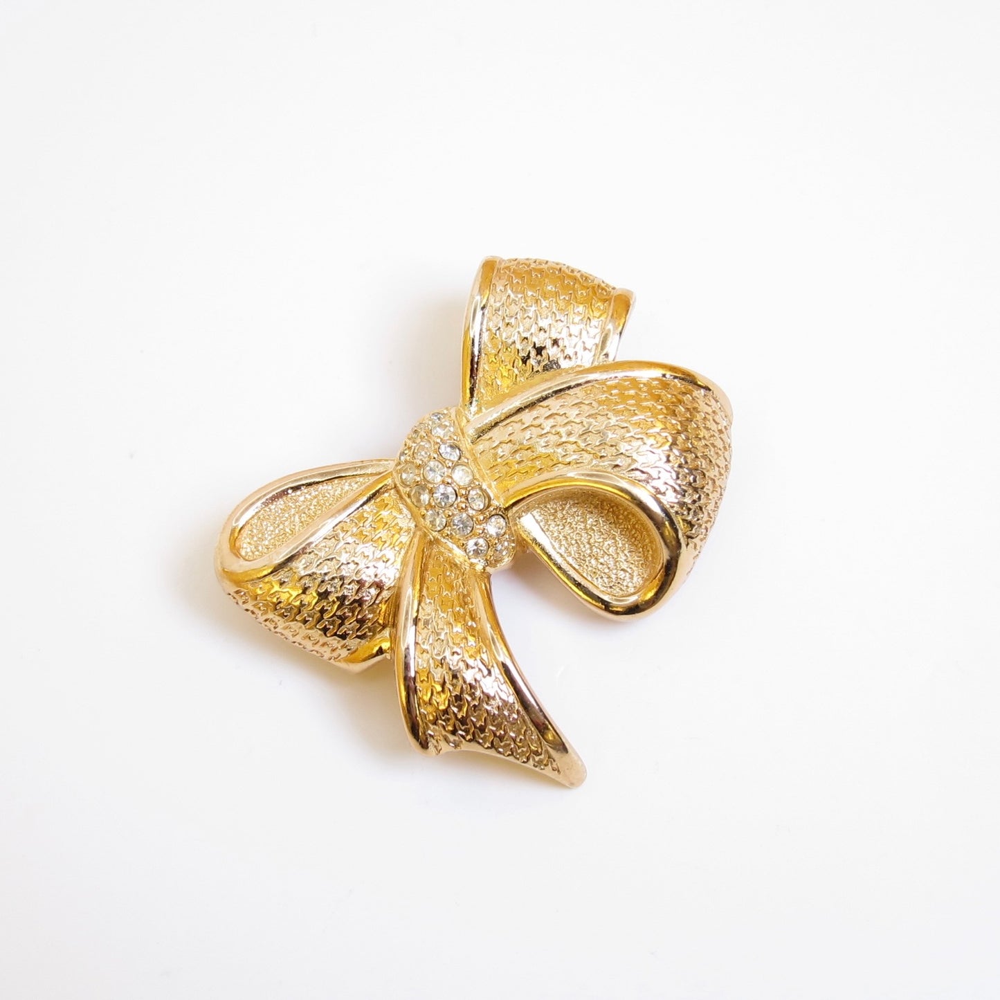 Christian Dior Vintage Ribbon and Rhinestone Golden Brooch
