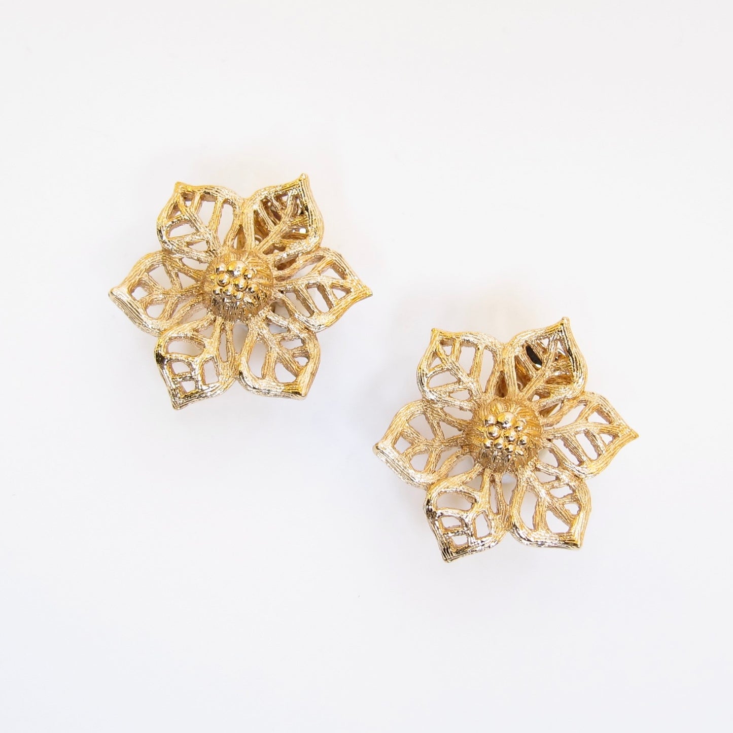 Christian Dior Vintage Flower Motif Golden Clip-on Earrings