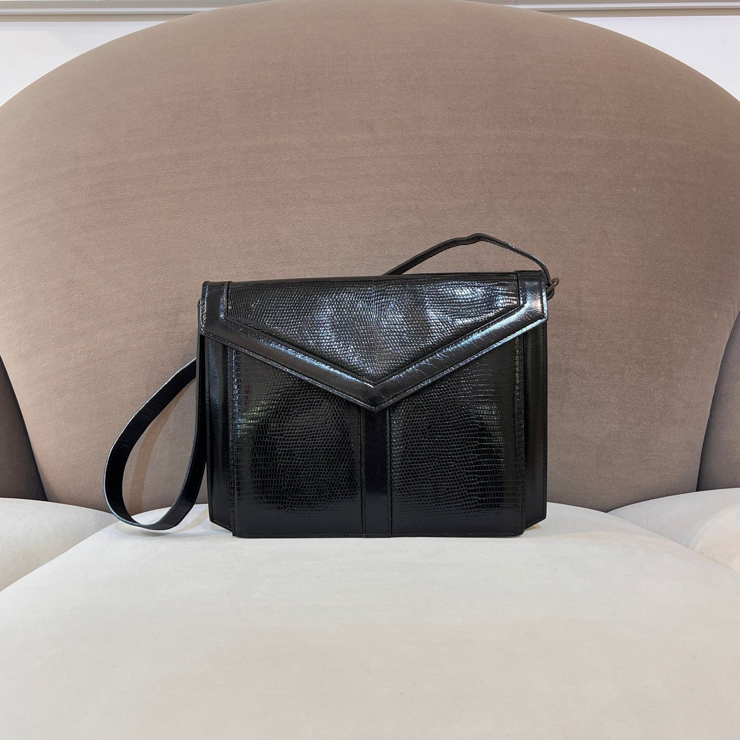 Yves Saint Laurent Vintage Lizard Embossed Leather Flap Shoulder Bag