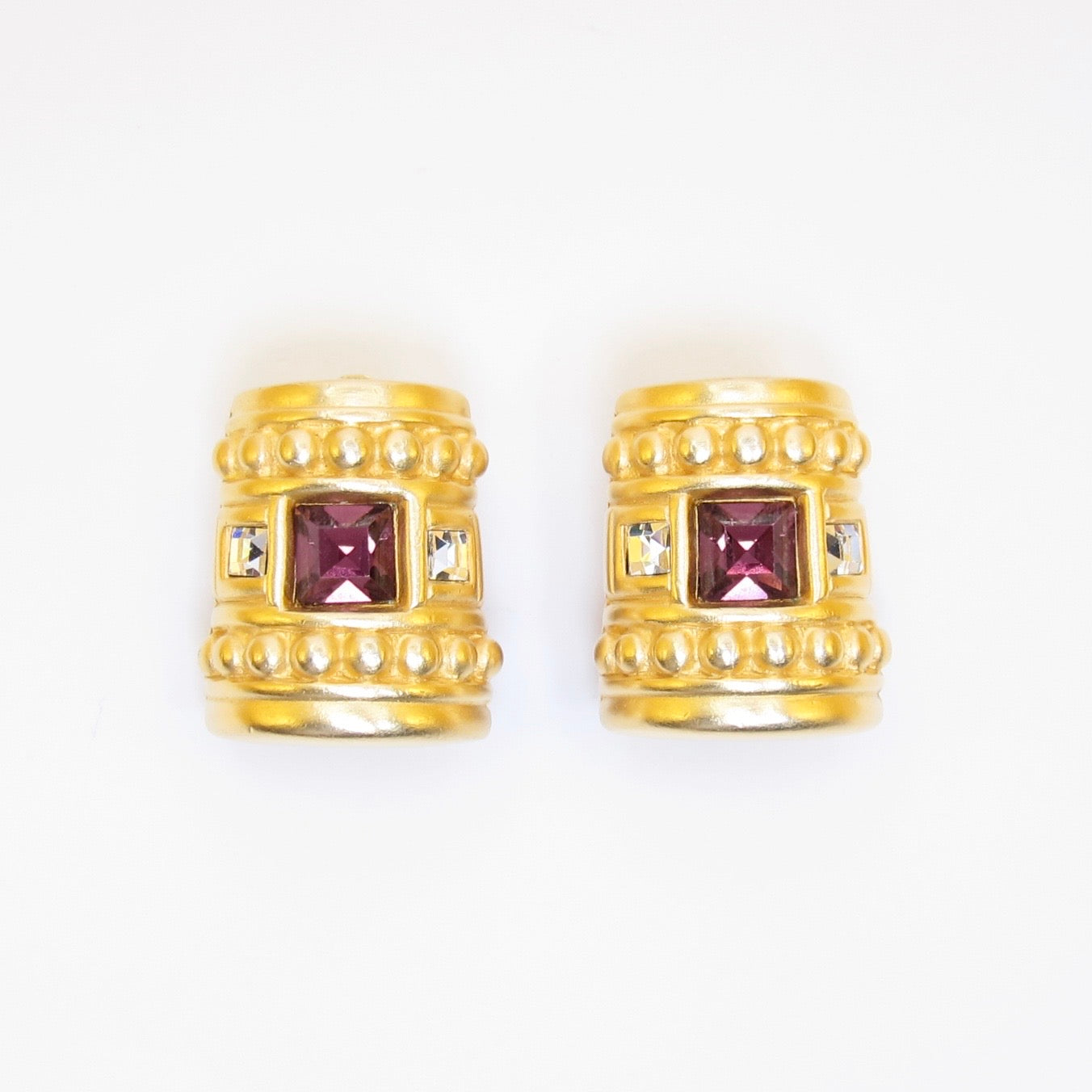 Givenchy Vintage Matte Gold and Purple Stone Clip-on Earrings