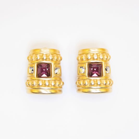 Givenchy Vintage Matte Gold and Purple Stone Clip-on Earrings