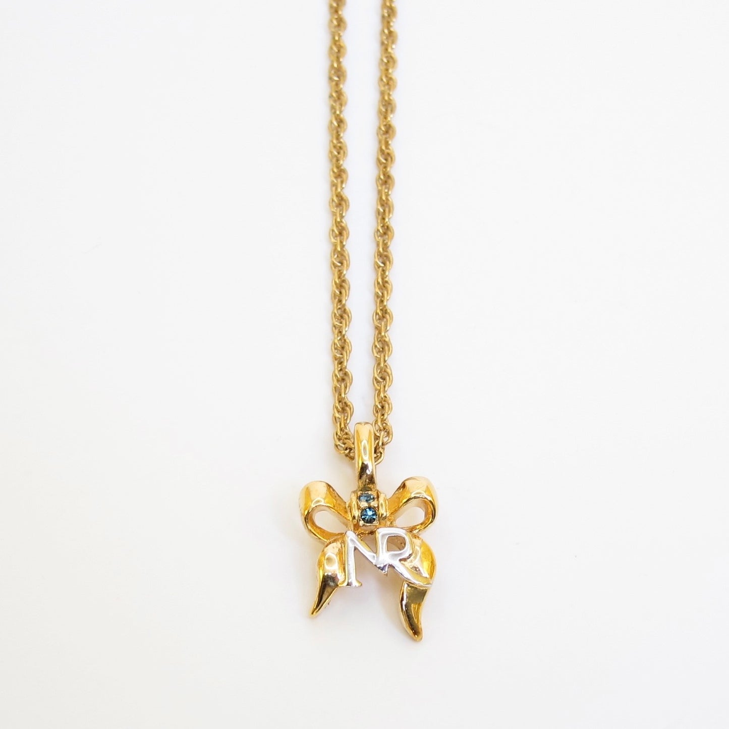 Nina Ricci Vintage NR Logo on Ribbon Golden Necklace