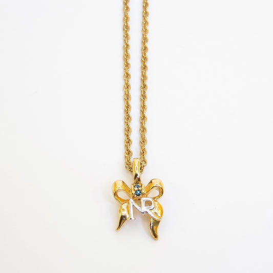 Nina Ricci Vintage NR Logo on Ribbon Golden Necklace