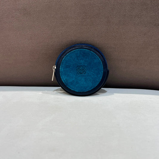 Loewe Vintage Round Suede & Leather Anagram Coin Purse