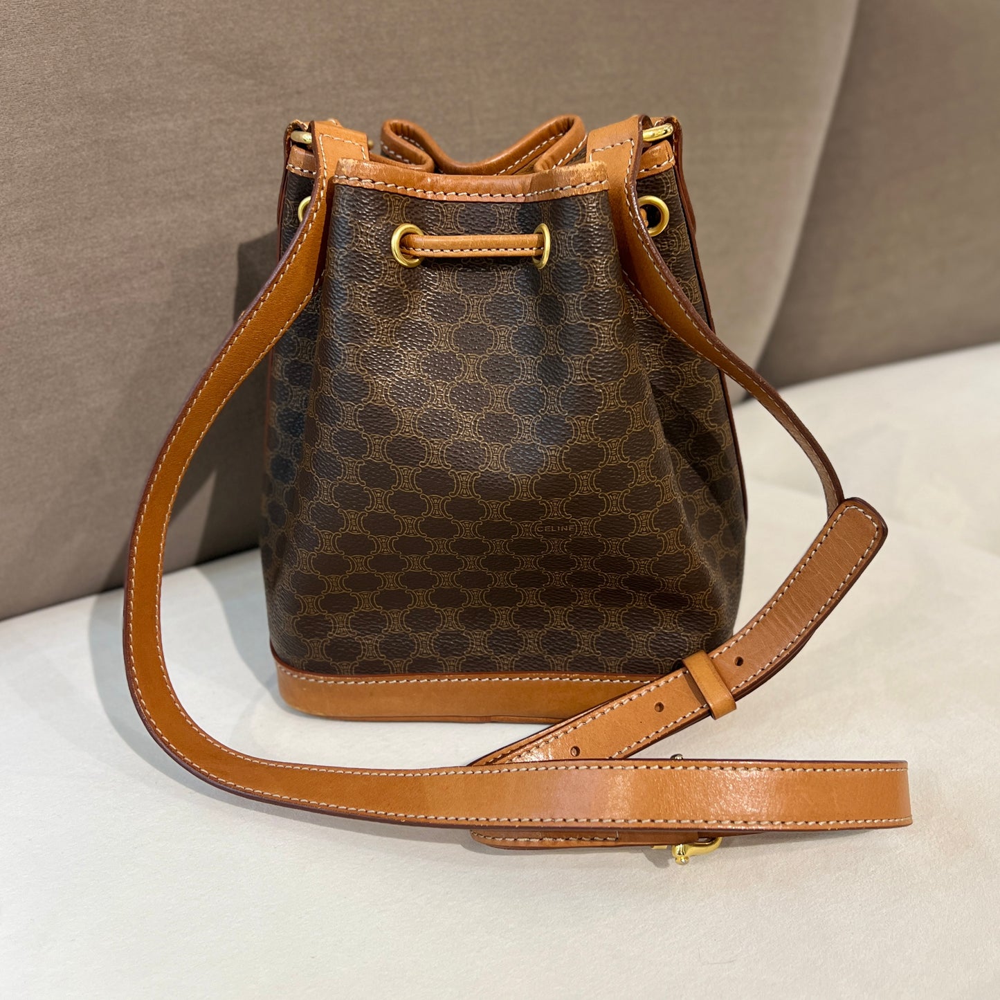 Celine Vintage Macadam Brown Color Mini Bucket Bag