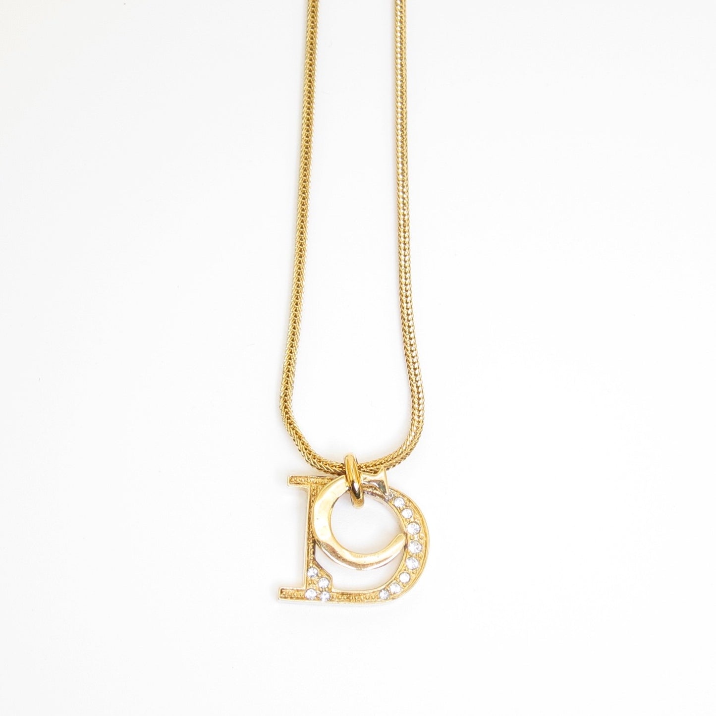 Christian Dior Vintage Crystal D Logo Necklace