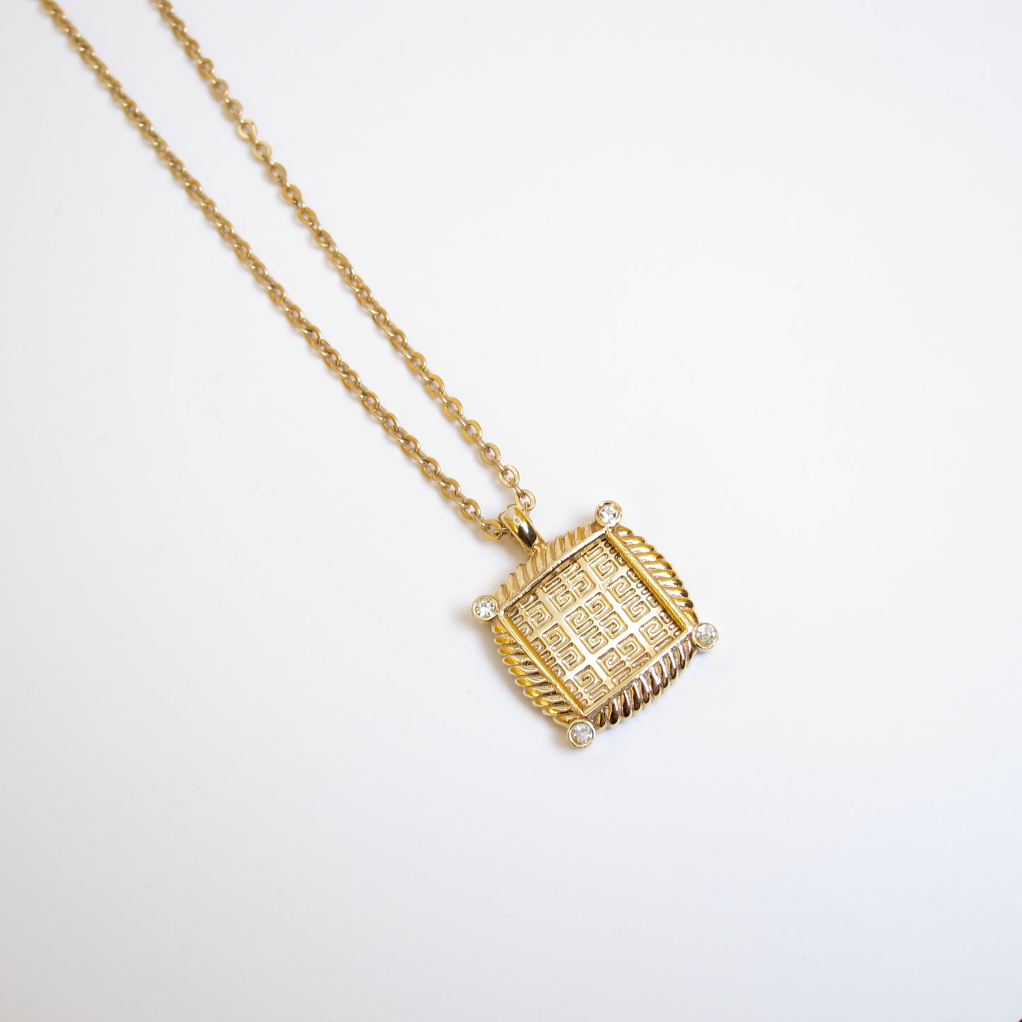 Givenchy Vintage 4G Logo in Square and Rhinestone Golden Necklace