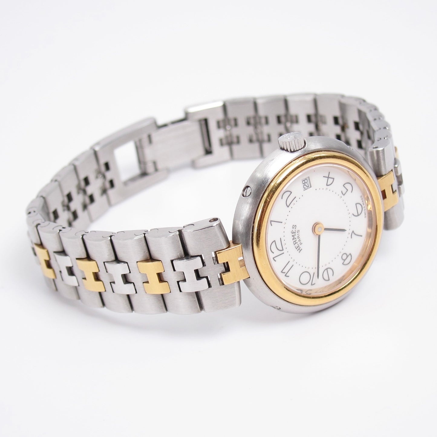 Hermes Vintage Profile White Face with Date and H Bracelet Two Tone Watch