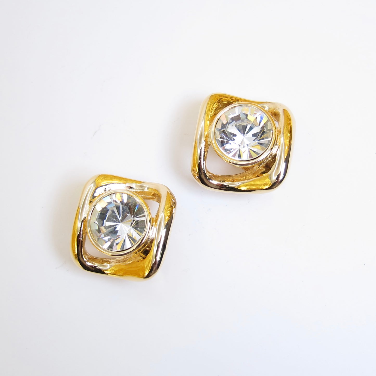 Yves Saint Laurent Vintage Rhinestone in Rhombus Golden Clip-on Earrings