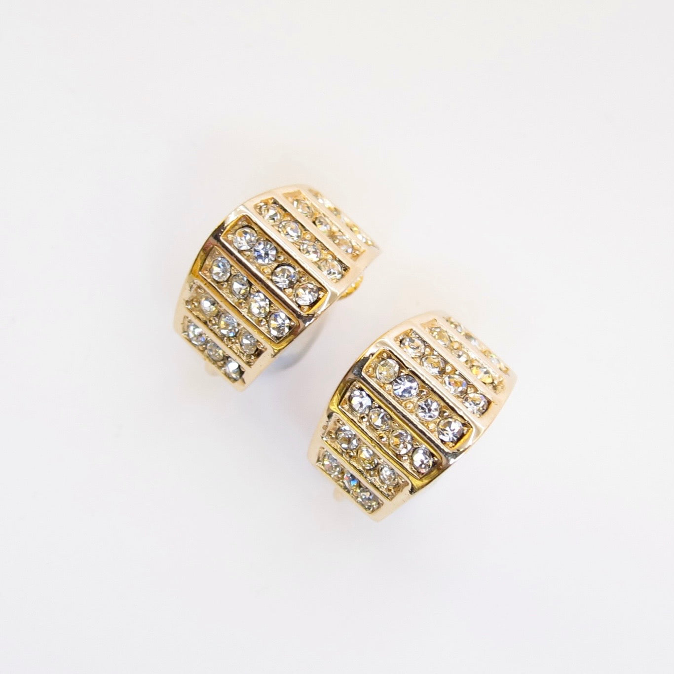 Christian Dior Vintage Stylish Rhinestone Golden Clip-on Earrings