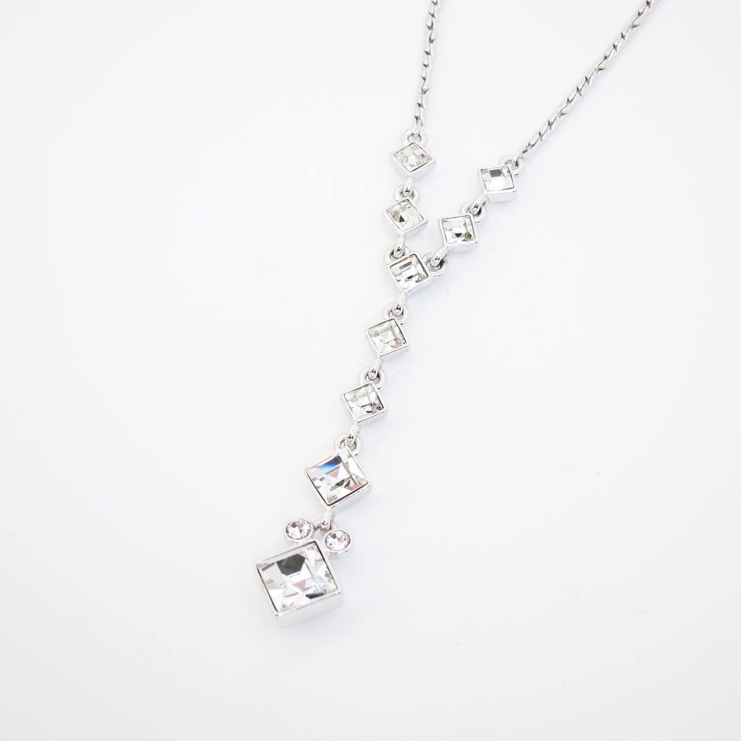 Givenchy Vintage Rhombus Rhinestone Silver Necklace