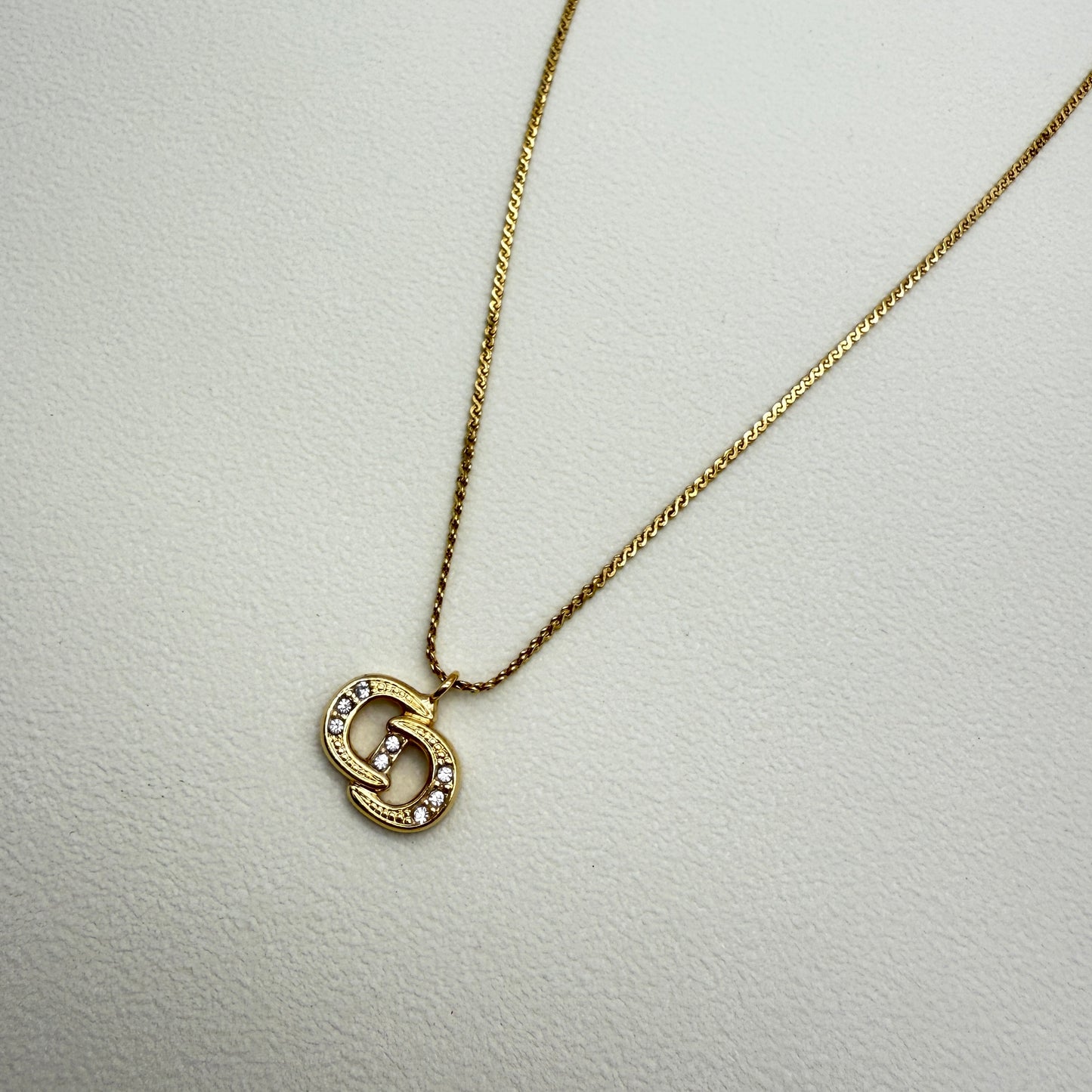 Christian Dior Vintage CD Logo with Rhinestone Golden Necklace