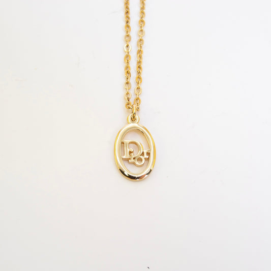 Christian Dior Vintage Dior Logo in Oval Shape Golden Necklace