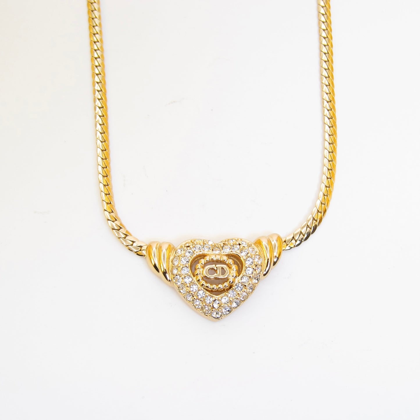 Christian Dior 復古 CD 心型水鑽金色項鍊