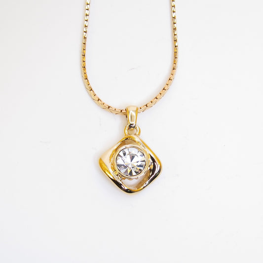 Yves Saint Laurent Vintage Rhinestone in Rhombus Golden Necklace