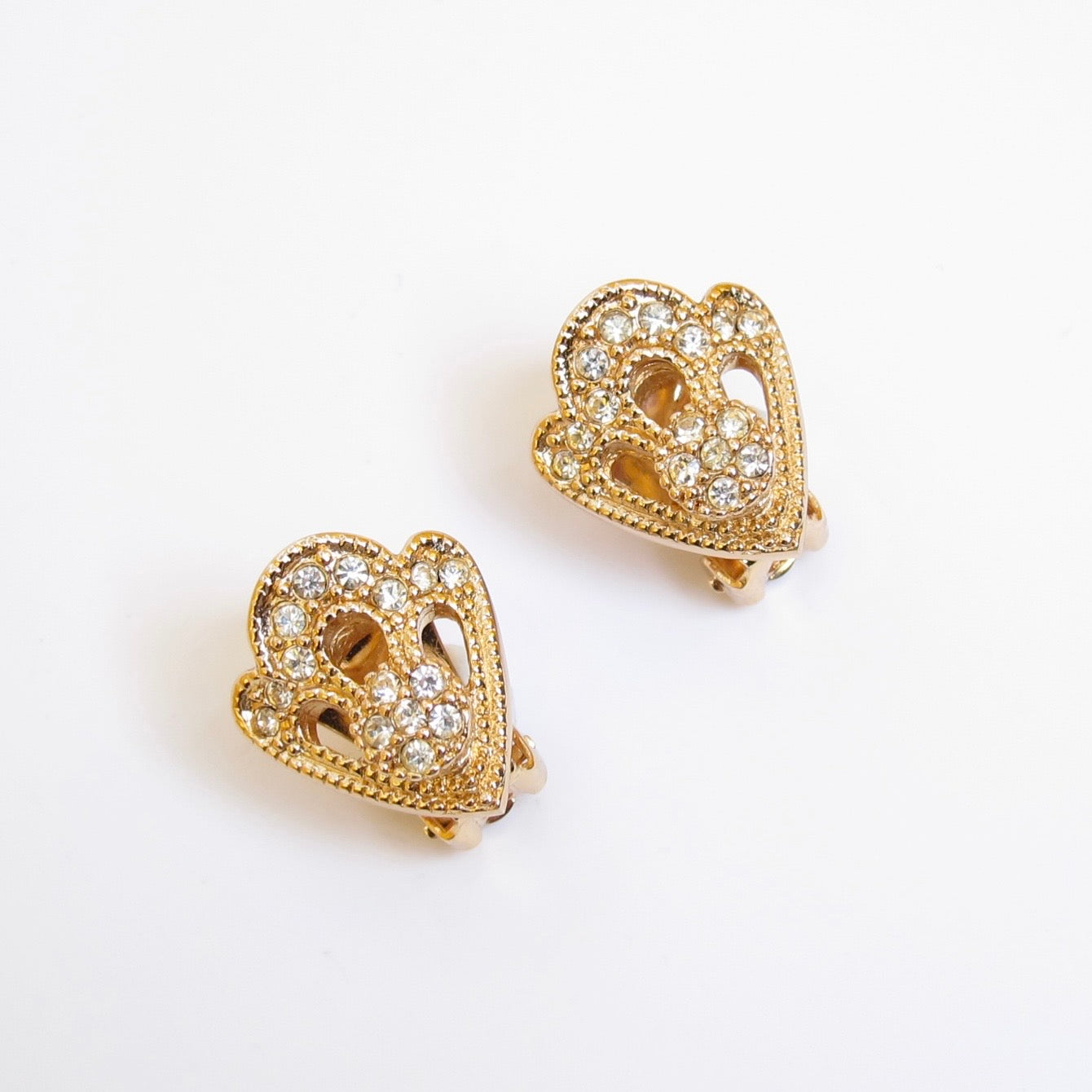 Christian Dior Vintage Stylish Rhinestone Golden Clip-on Earrings