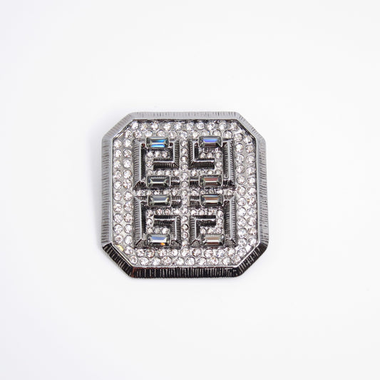 Givenchy Vintage 4G Logo with Rhinestone Space Grey Brooch