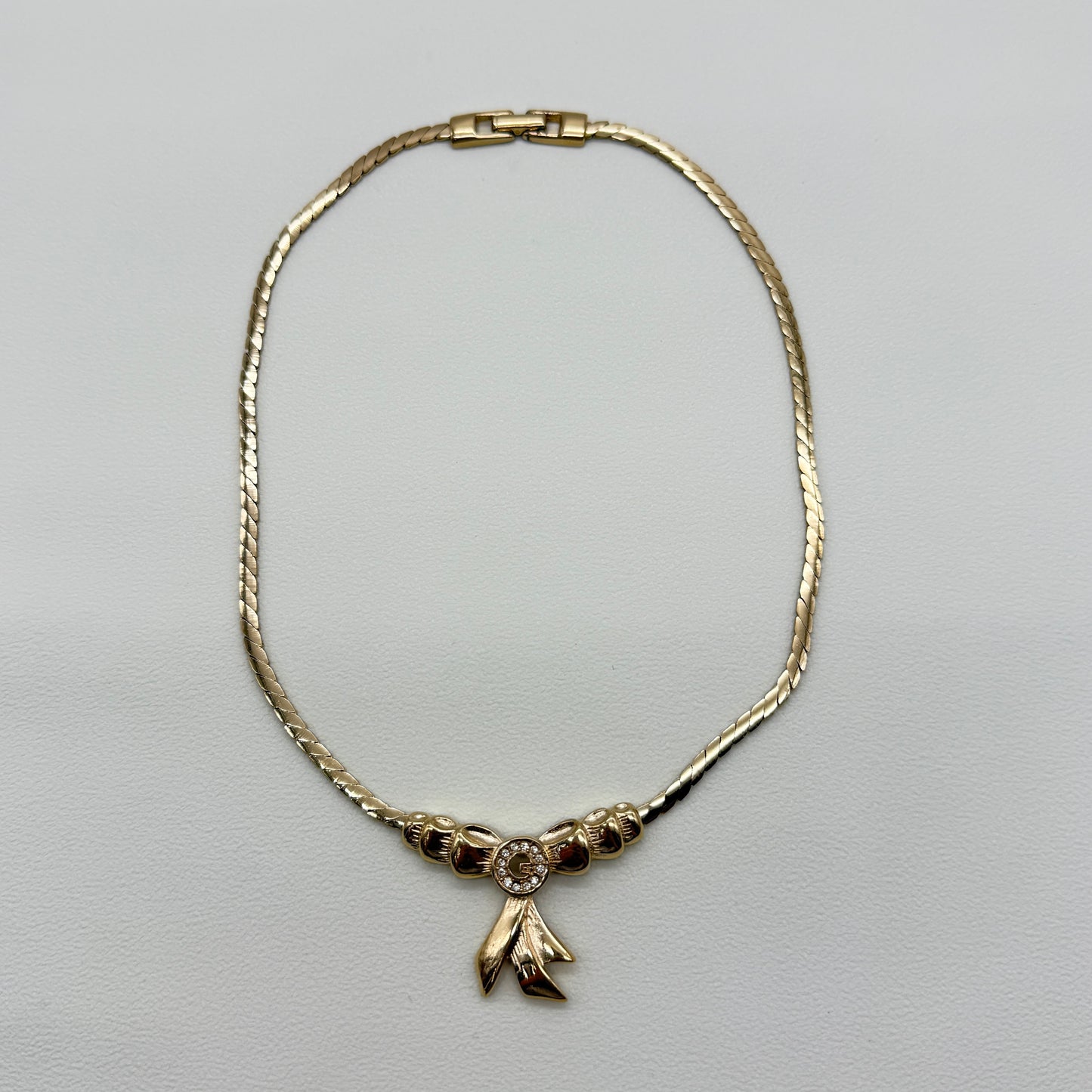 Givenchy Vintage G Logo with Rhinestone on Ribbon Golden Necklace