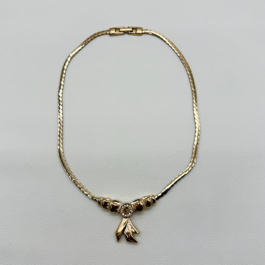 Givenchy Vintage G Logo with Rhinestone on Ribbon Golden Necklace