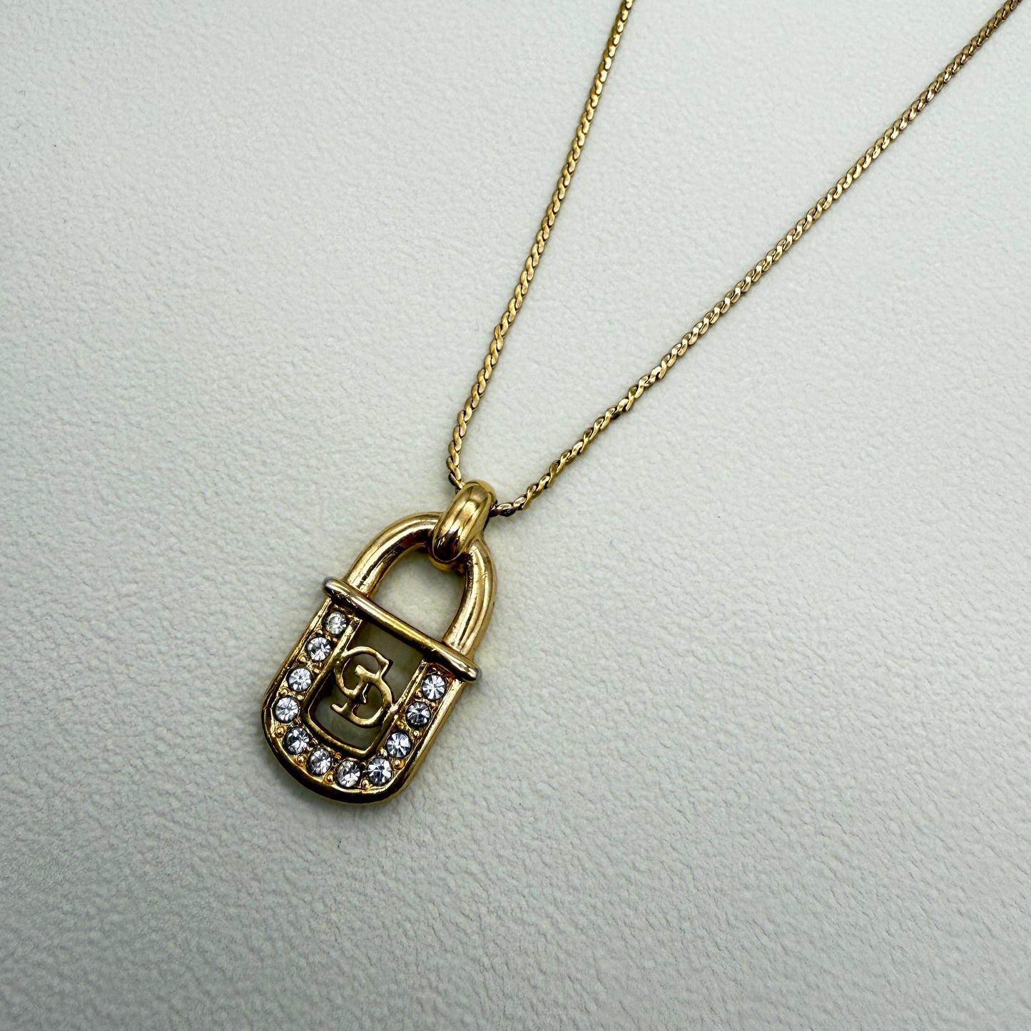 Christian Dior Vintage CD Logo in Lock Golden Necklace