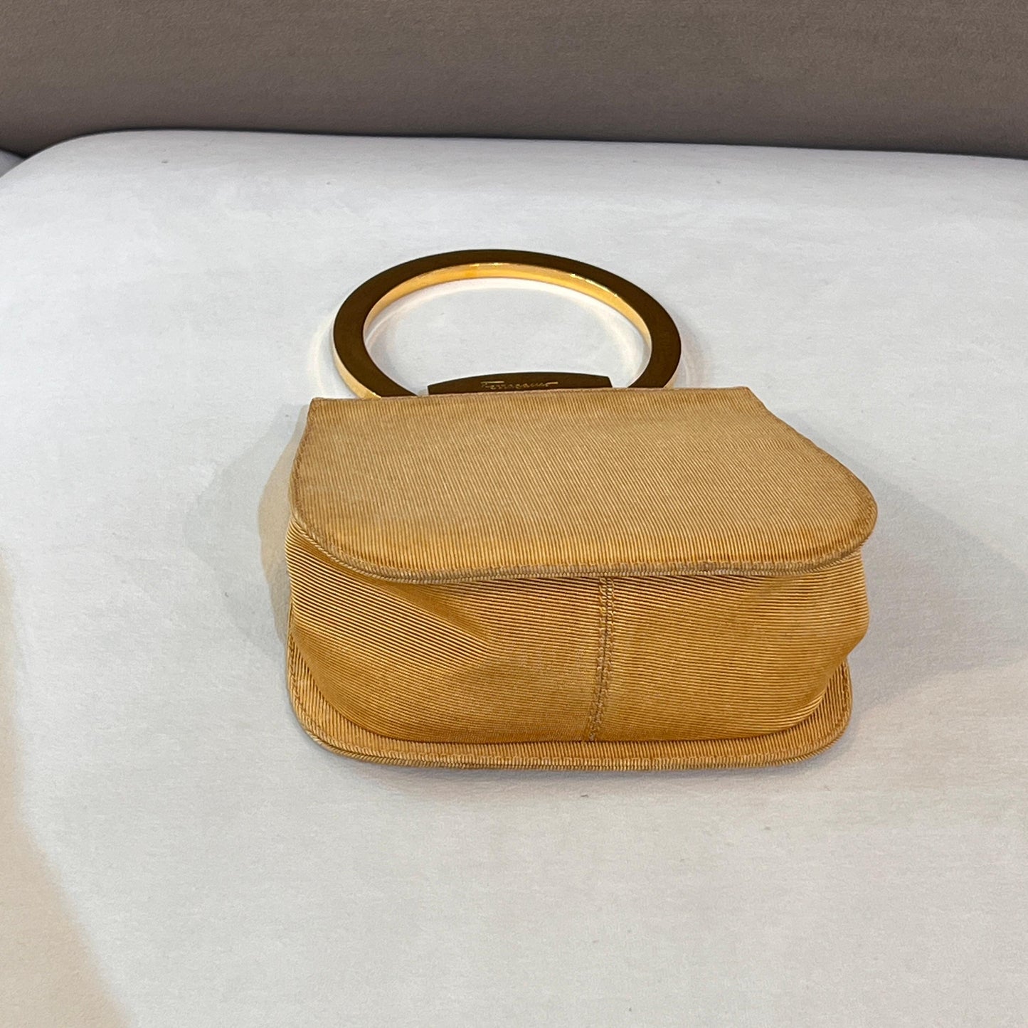 Ferragamo Vintage Gancini Gold Satin Top Handle Bag