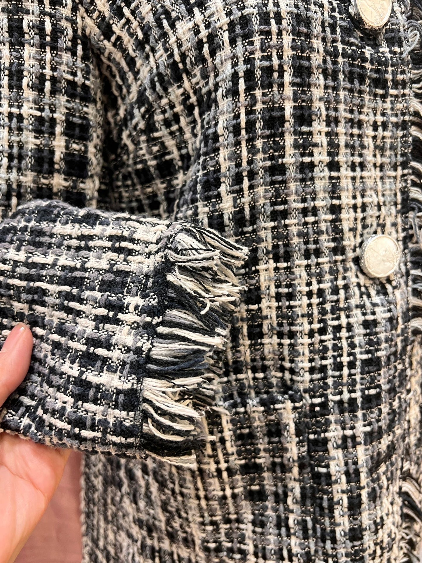 Kate Spade Black and White Checkered Cotton Tweed Jacket