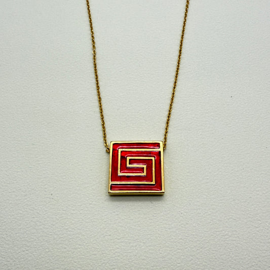 Givenchy Vintage Gg Logo Red and Golden Pendant Necklace
