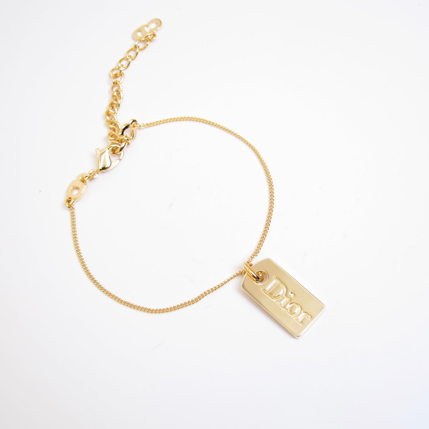 Christian Dior Vintage Dior Logo Tag Golden Bracelet