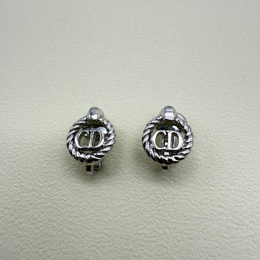 Christian Dior Vintage CD Logo in Twist Circle Silver Clip-on Earrings
Made in Germany