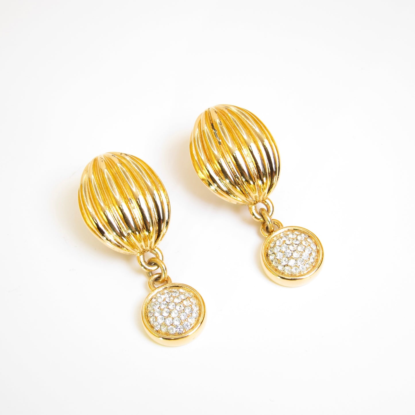 Lanvin Vintage Oval Shape and Rhinestone Golden Clip-on Earrings