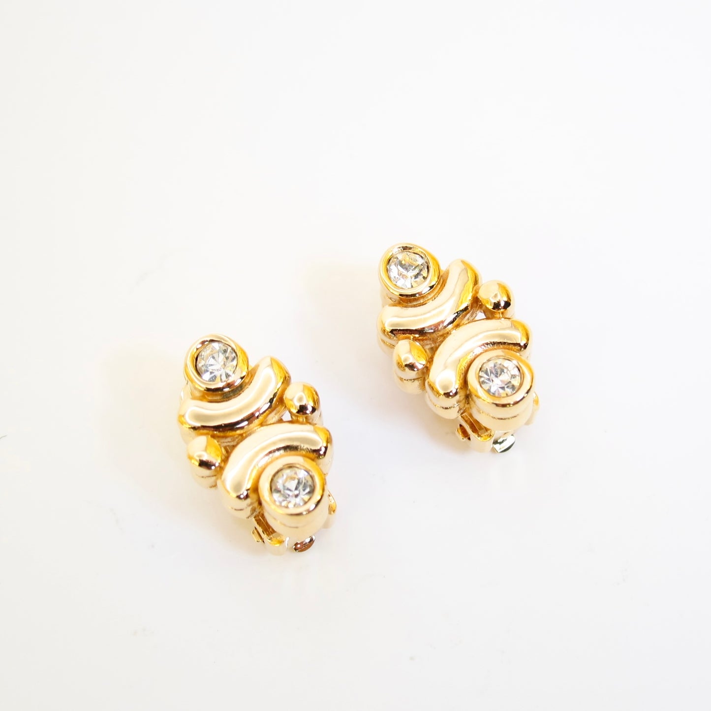 Nina Ricci Vintage Stylish Rhinestone and Golden Clip-on Earrings