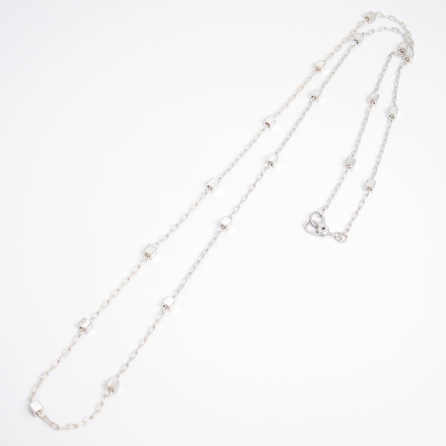 Monet Vintage Silver Geometric Cube Bead Station Chain Necklace