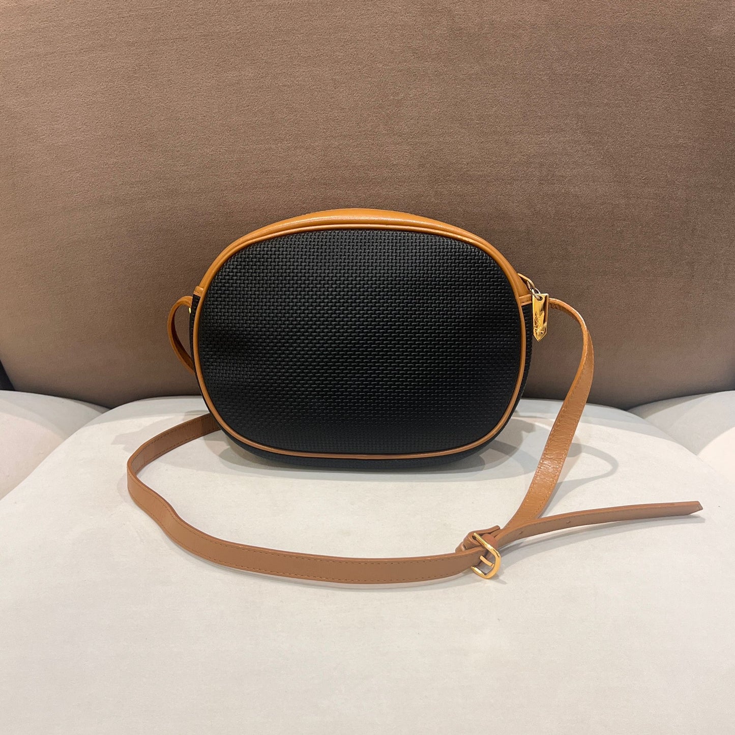Yves Saint Laurent Vintage Textured Leather Navy Oval Crossbody Shoulder Bag