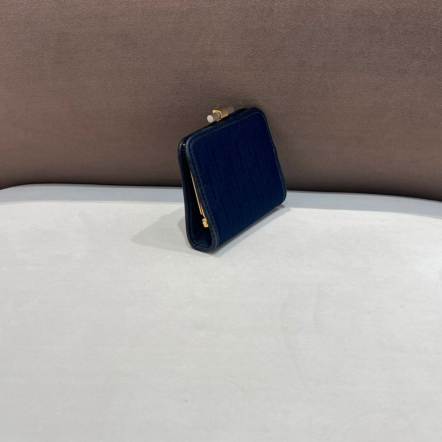 Christian Dior Vintage Trotter Oblique Kiss Lock Coin Purse Navy