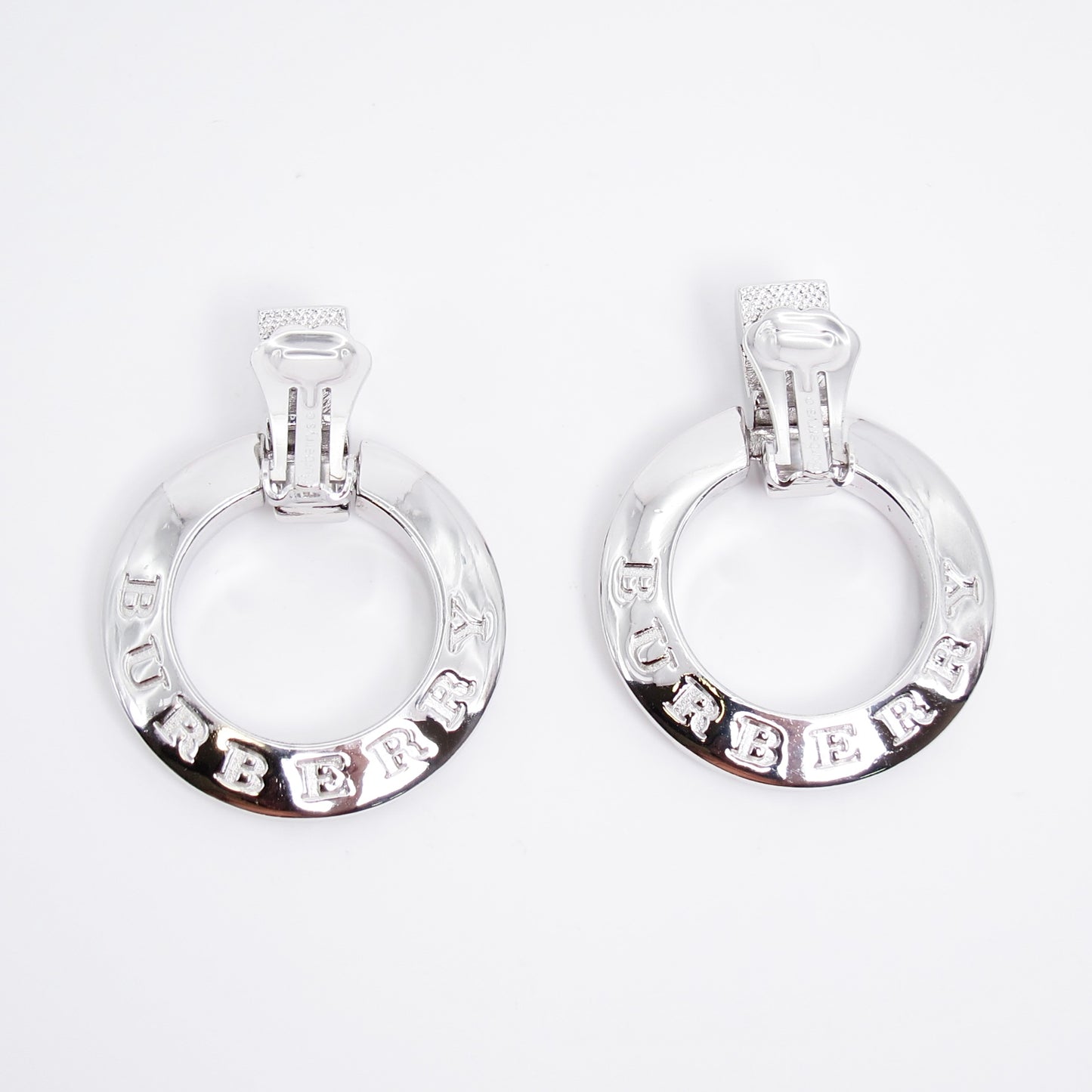 Burberry Vintage Burberry Logo and Check on Circle 3-way Usage Silver Clip-on Earrings