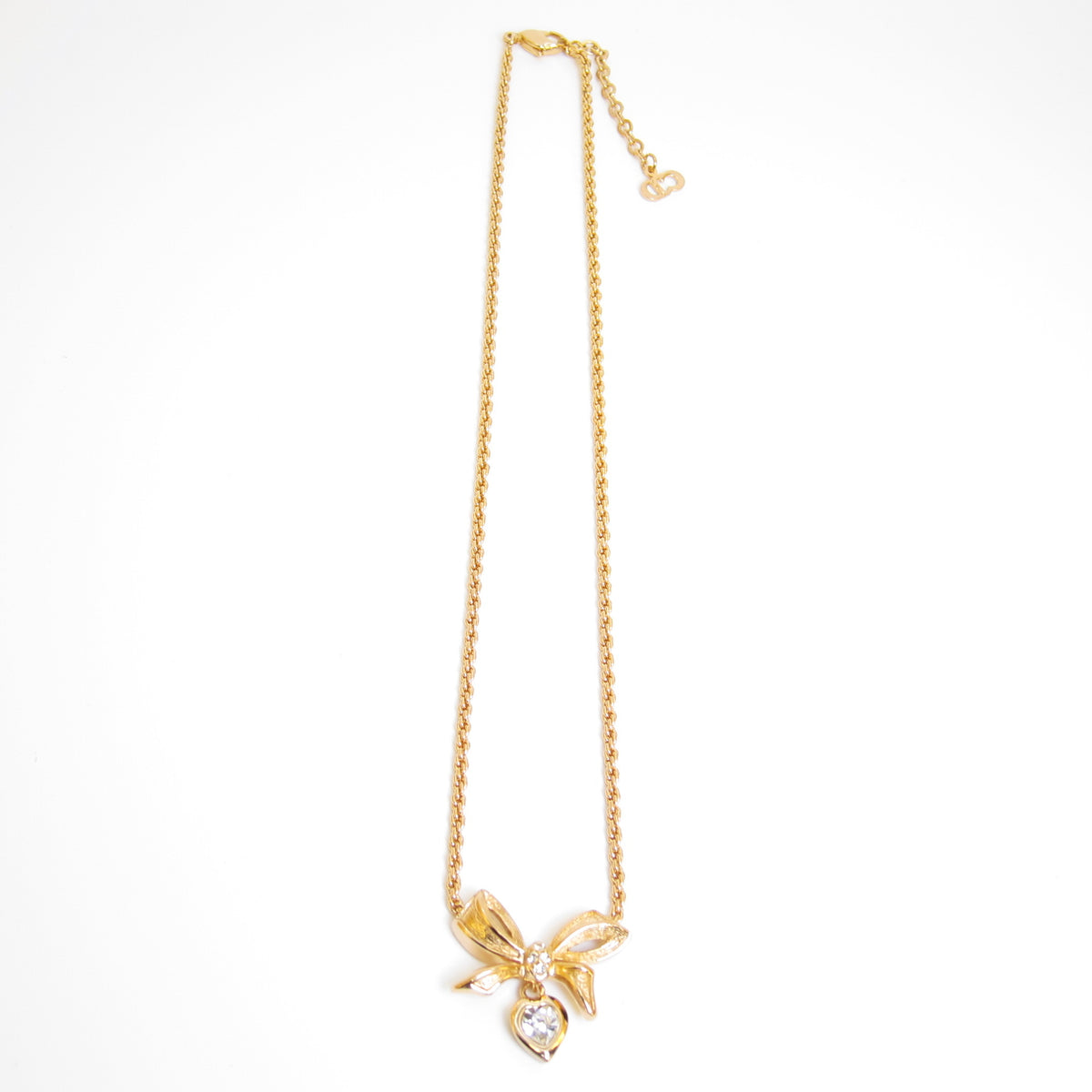 Christian Dior 中古蝴蝶結及閃石心形金色頸鏈