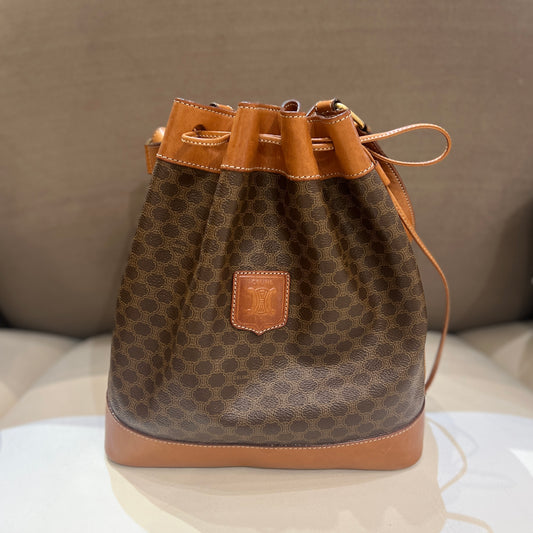 Celine Vintage Brown Macadam Pattern Canvas Buckle Bag