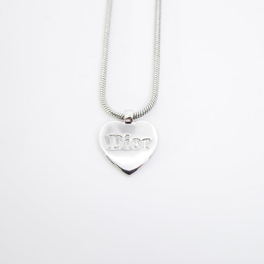 Christian Dior Vintage Dior Logo on Heart Silver Necklace