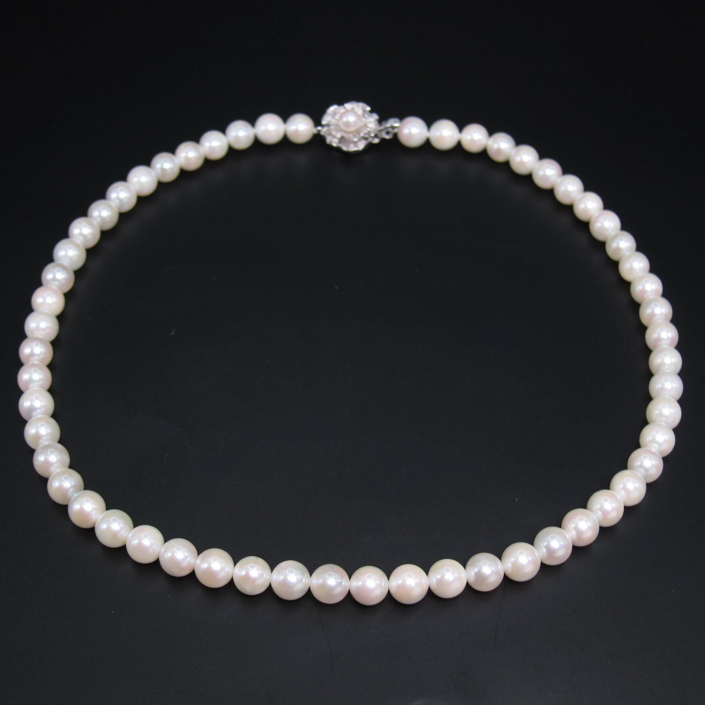 No Brand Vintage Akoya Pearl with Sv Flower Buckle Necklace