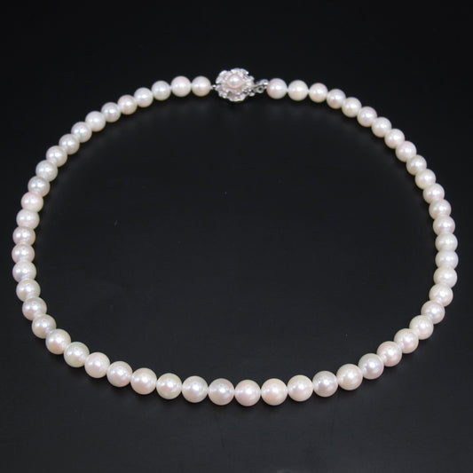 No Brand Vintage Akoya Pearl with Sv Flower Buckle Necklace