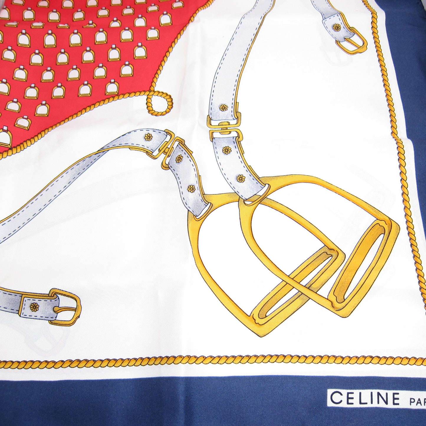 Celine Vintage Red White and Blue Silk Scarf