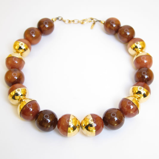 Yves Saint Laurent Vintage Brown Color Stone Golden Necklace
