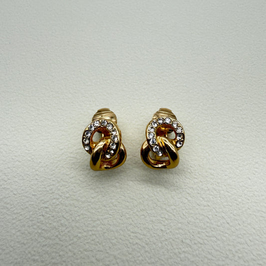 Christian Dior Vintage Link Rhinestone Golden Clip-on Earrings