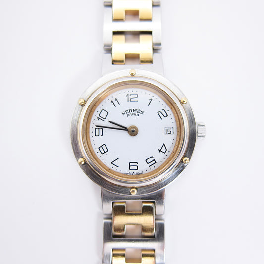 Hermes Vintage Clipper White Face with Date and H Bracelet Ladies Watch