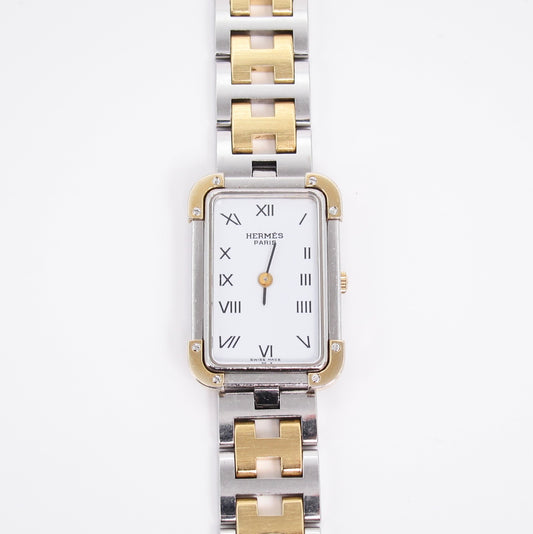 Hermes Vintage Croisiere White Face with H Bracelet Two Tone Watch
