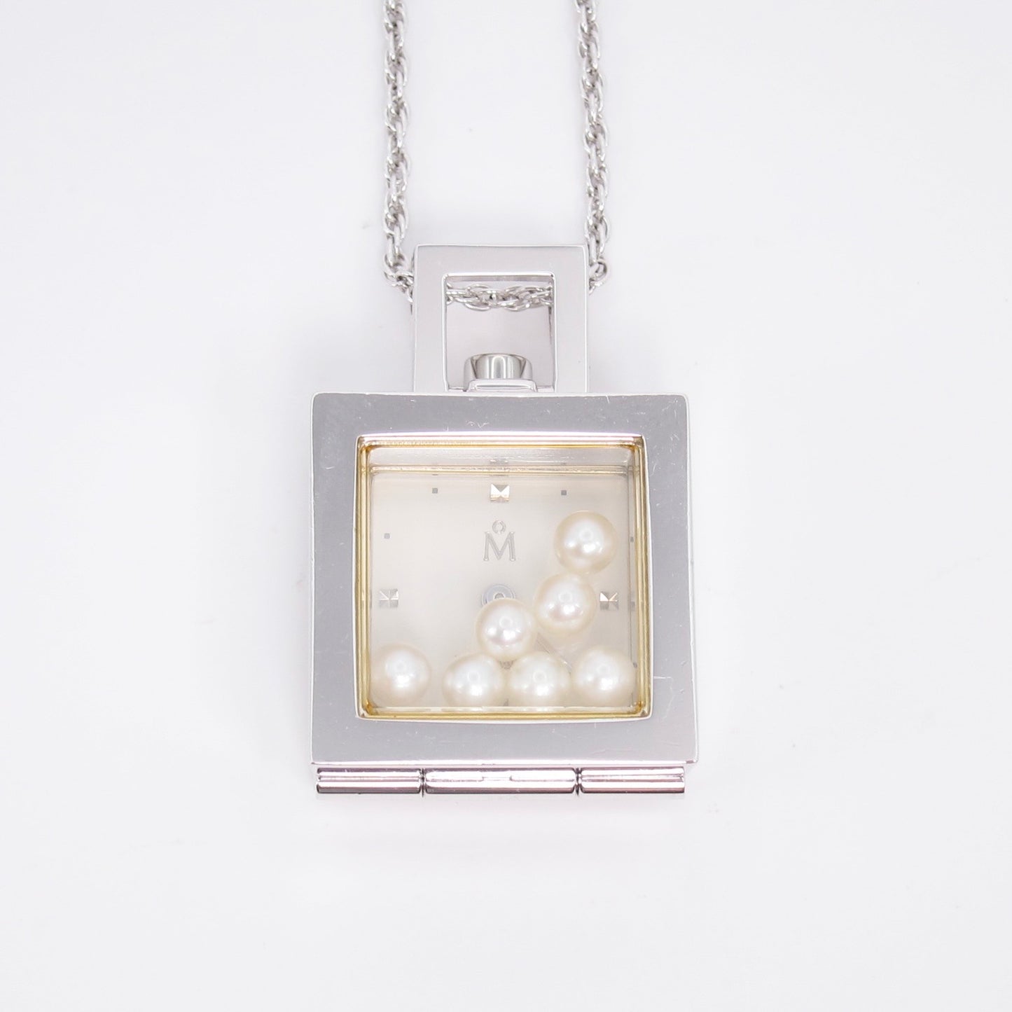Mikimoto Vintage Pearl Pendant Quartz Clock Necklace With Box