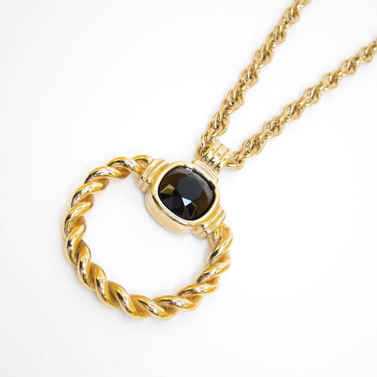 Givenchy Vintage Black Cabochon Ring Gold-Tone Long Necklace