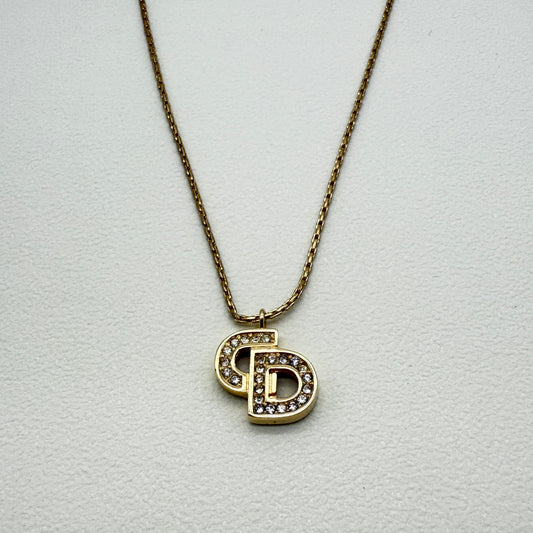 Christian Dior Vintage CD Logo with Rhinestone Golden Necklace
Length of Chain ~39cm