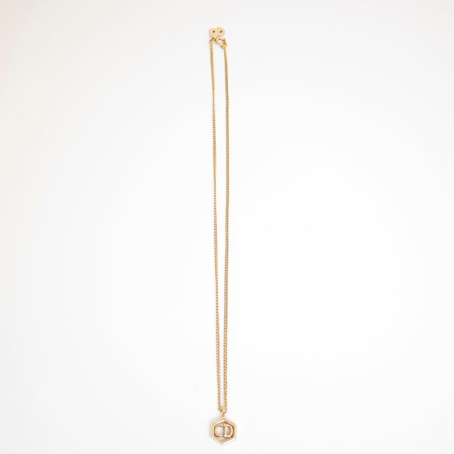 Christian Dior Vintage CD Logo in Hexagon Golden Necklace