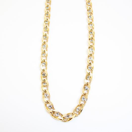 Givenchy Vintage Stylish Rhinestone with Chain Golden Long Necklace